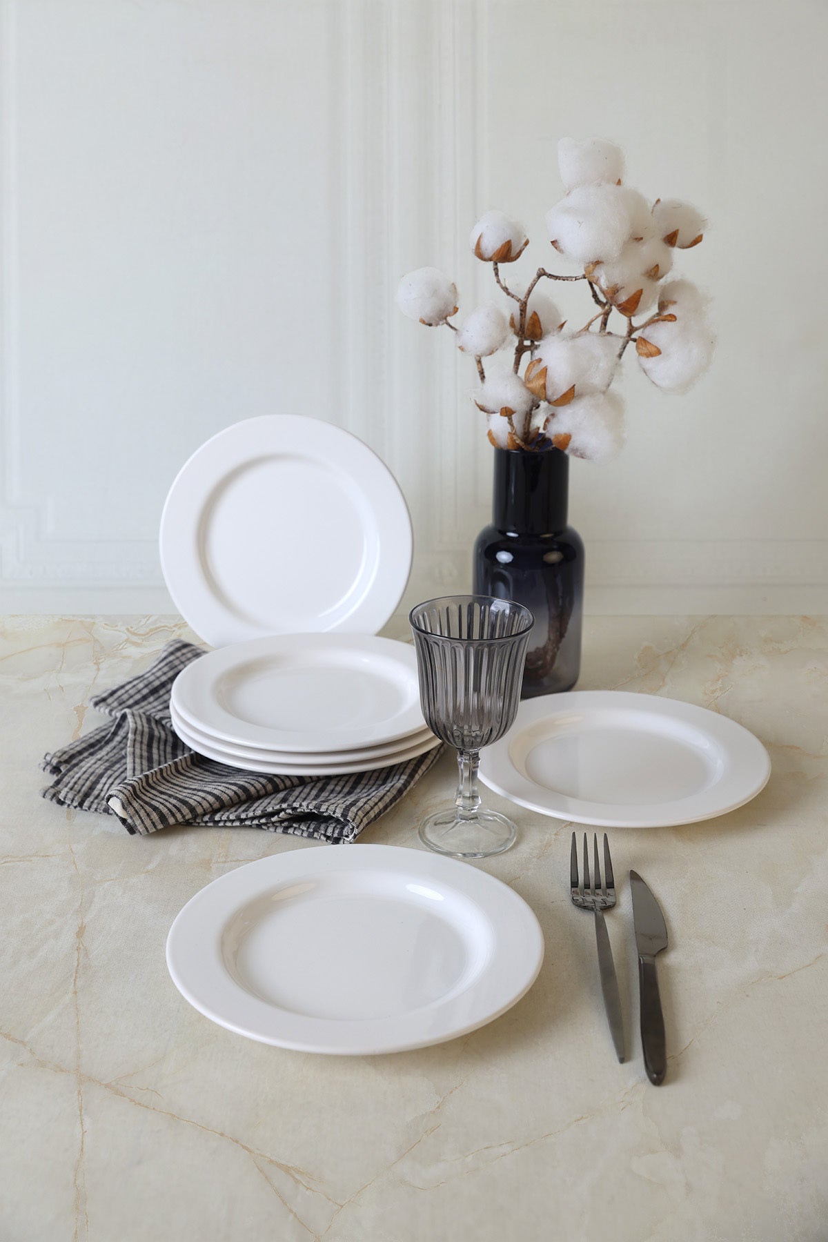 White Assos Dessert Plate, 22 cm, 6 Pieces