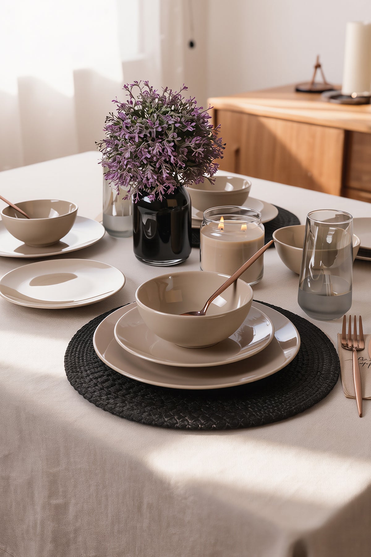 Taupe Kera 12-Piece Dinner Set for 4 People