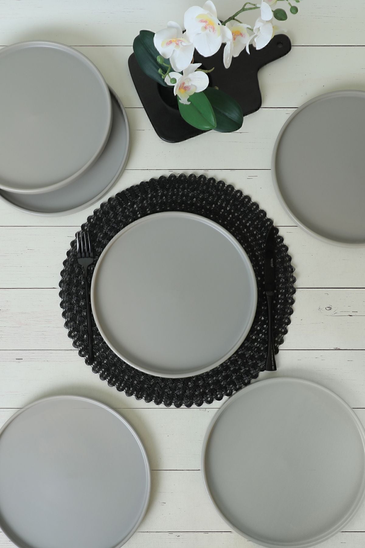 Matte Gray Stackable Serving Plate 27 cm 6 Pieces