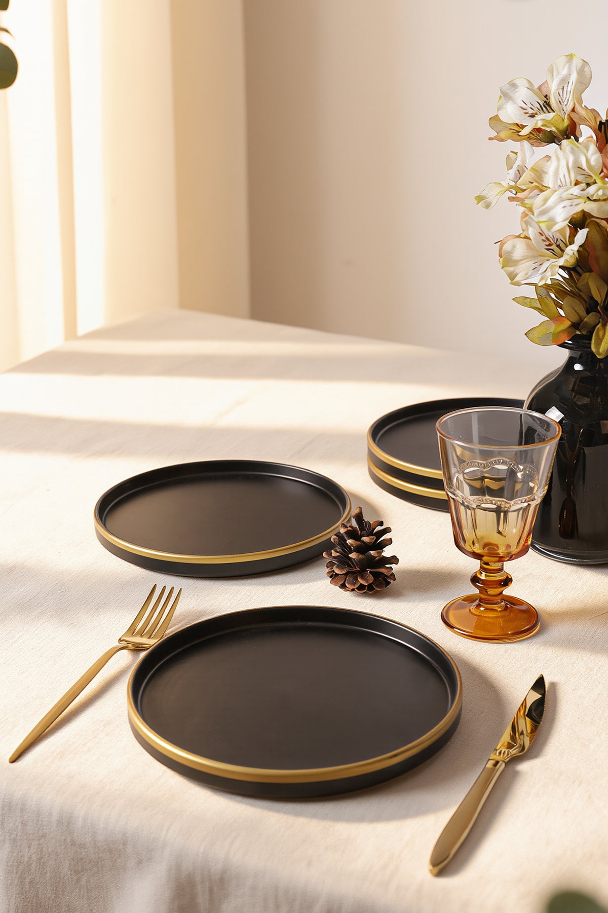 Matte Black Gold Mesh Stackable Cake Plate 21 cm 4 Pieces