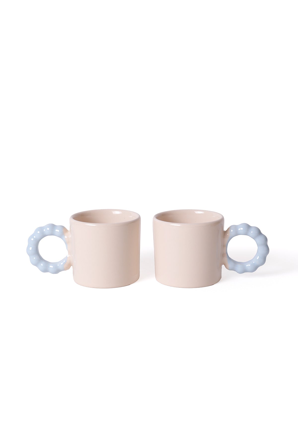 Cream Pearl Mug with Blue Handle, 8 cm, 2 Pieces