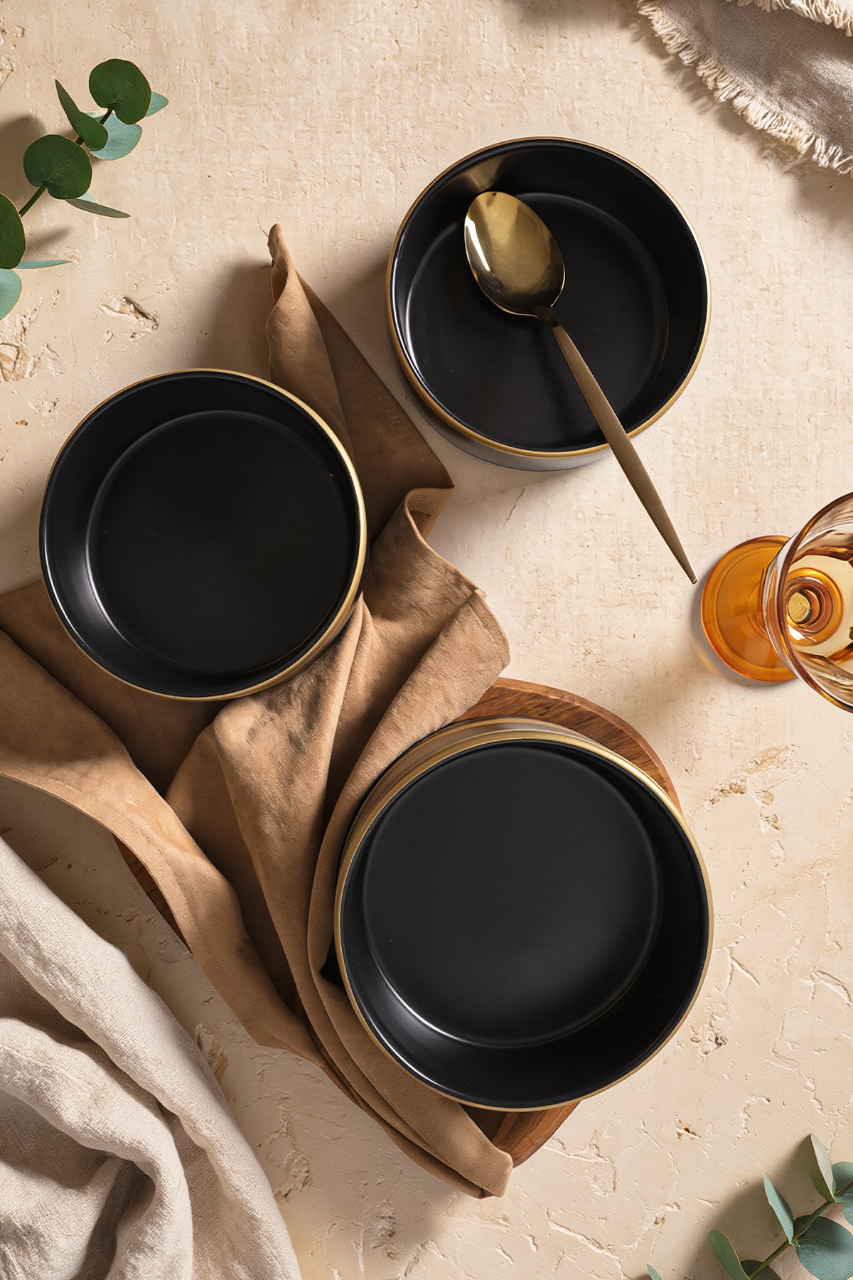 Matte Black Gold Mesh Stackable Bowl 14 cm 4 Pieces