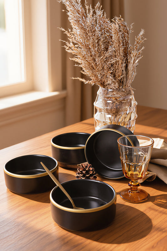 Matte Black Gold Mesh Stackable Bowl 14 cm 4 Pieces