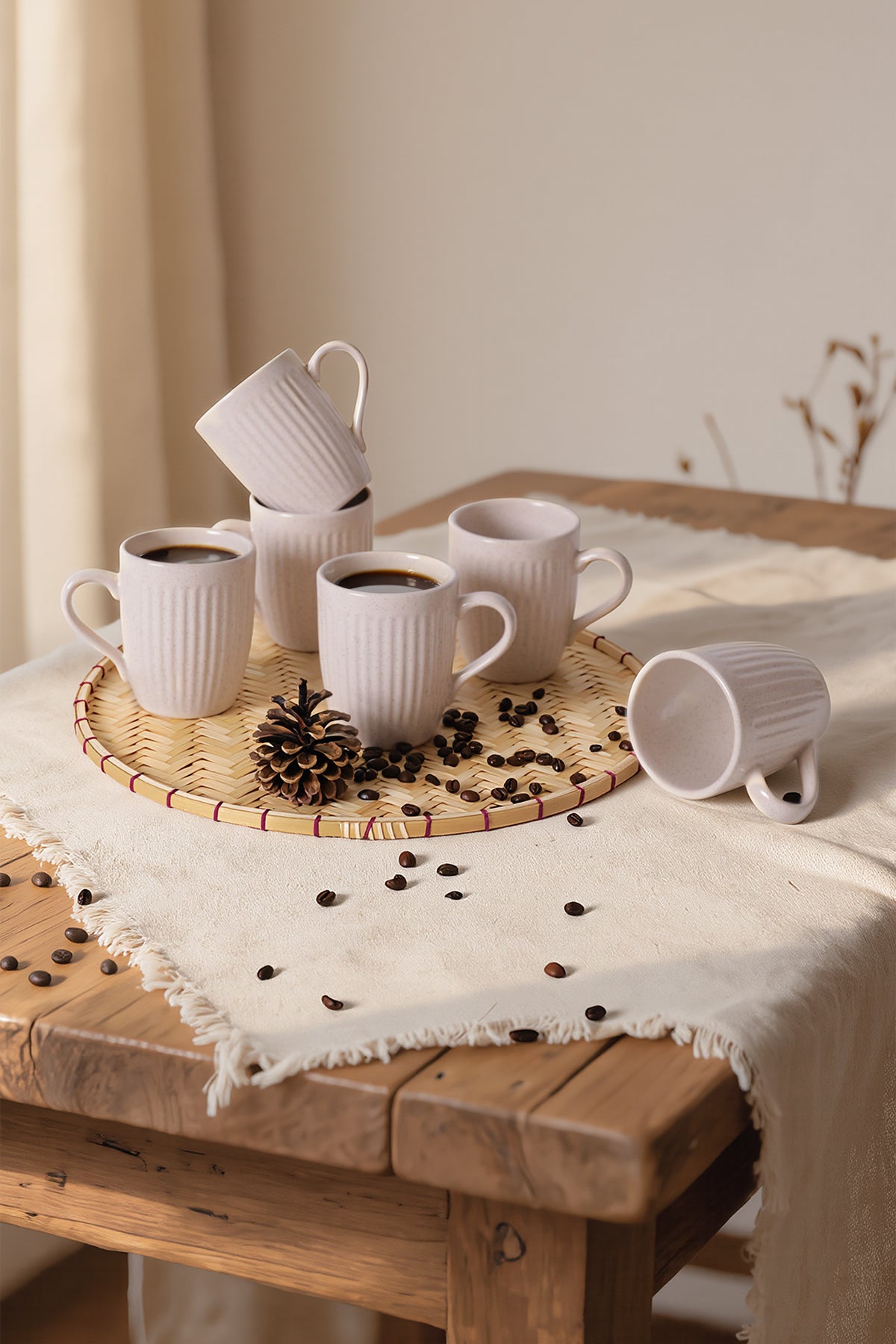 Reactive Cream Cloud Line Cup 9 cm 6 Pieces