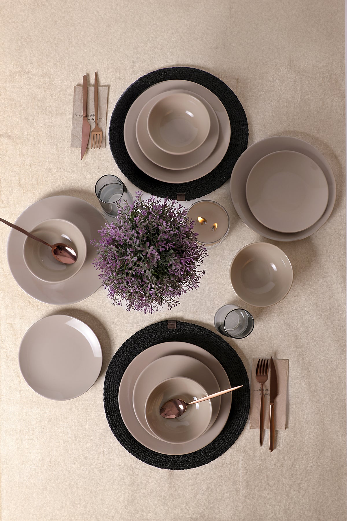 Taupe Kera 12-Piece Dinner Set for 4 People