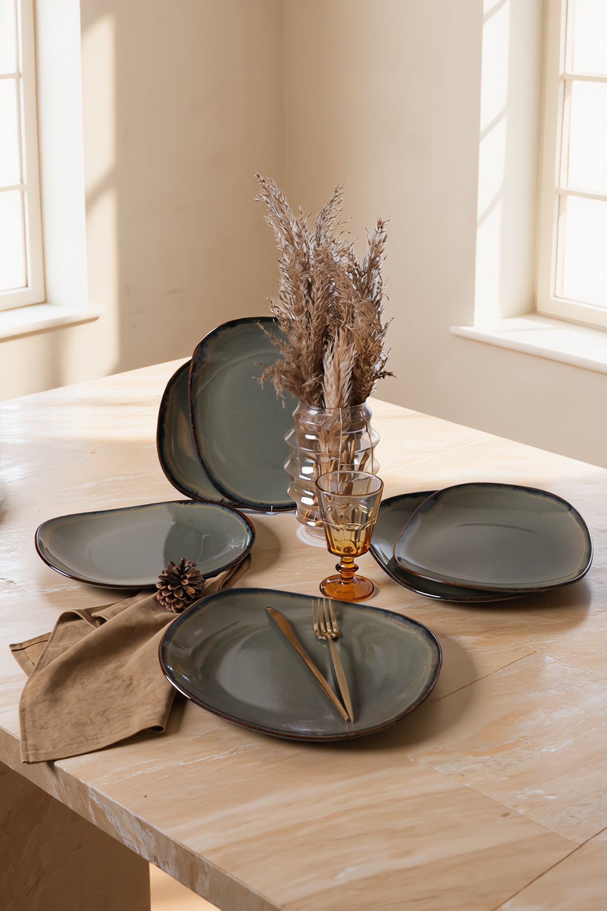 Isabella Reactive Green Serving Plate 30 cm, 6 Pieces