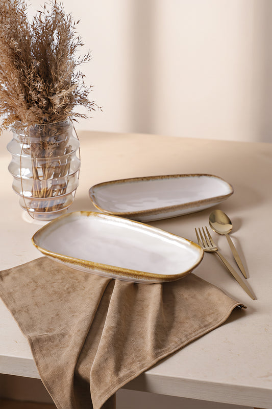 Shizen Cream Tetra Boat-Shaped Plate 28 cm 2 Pieces