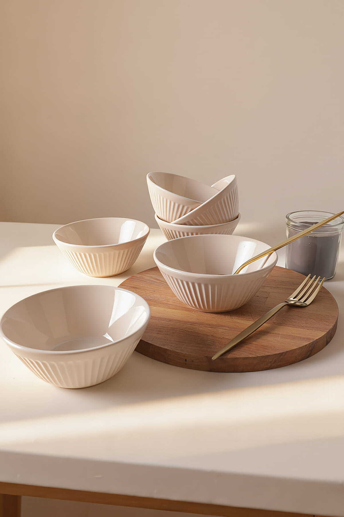Cream Hitit Line Bowl 14 cm 6 Pieces