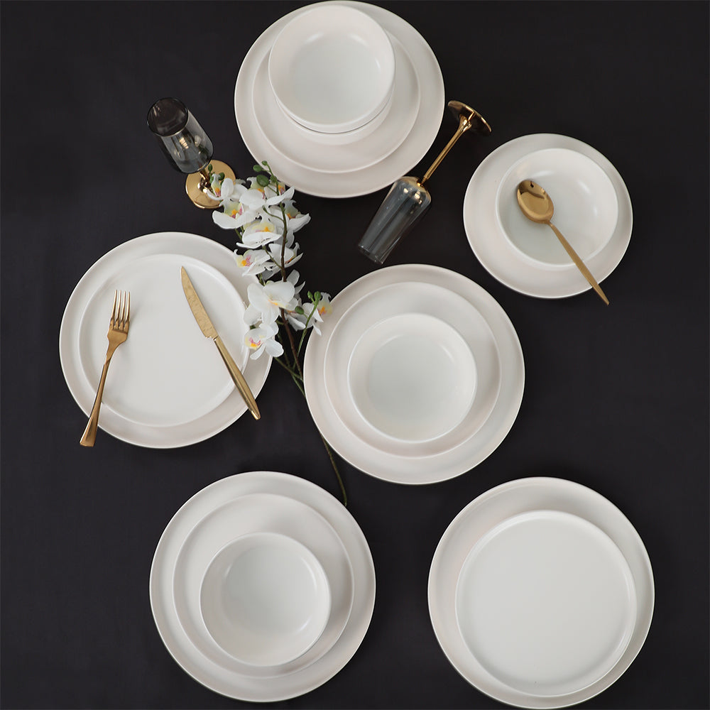 Nordic Matte White Dining Set 18 Pieces 6 Person