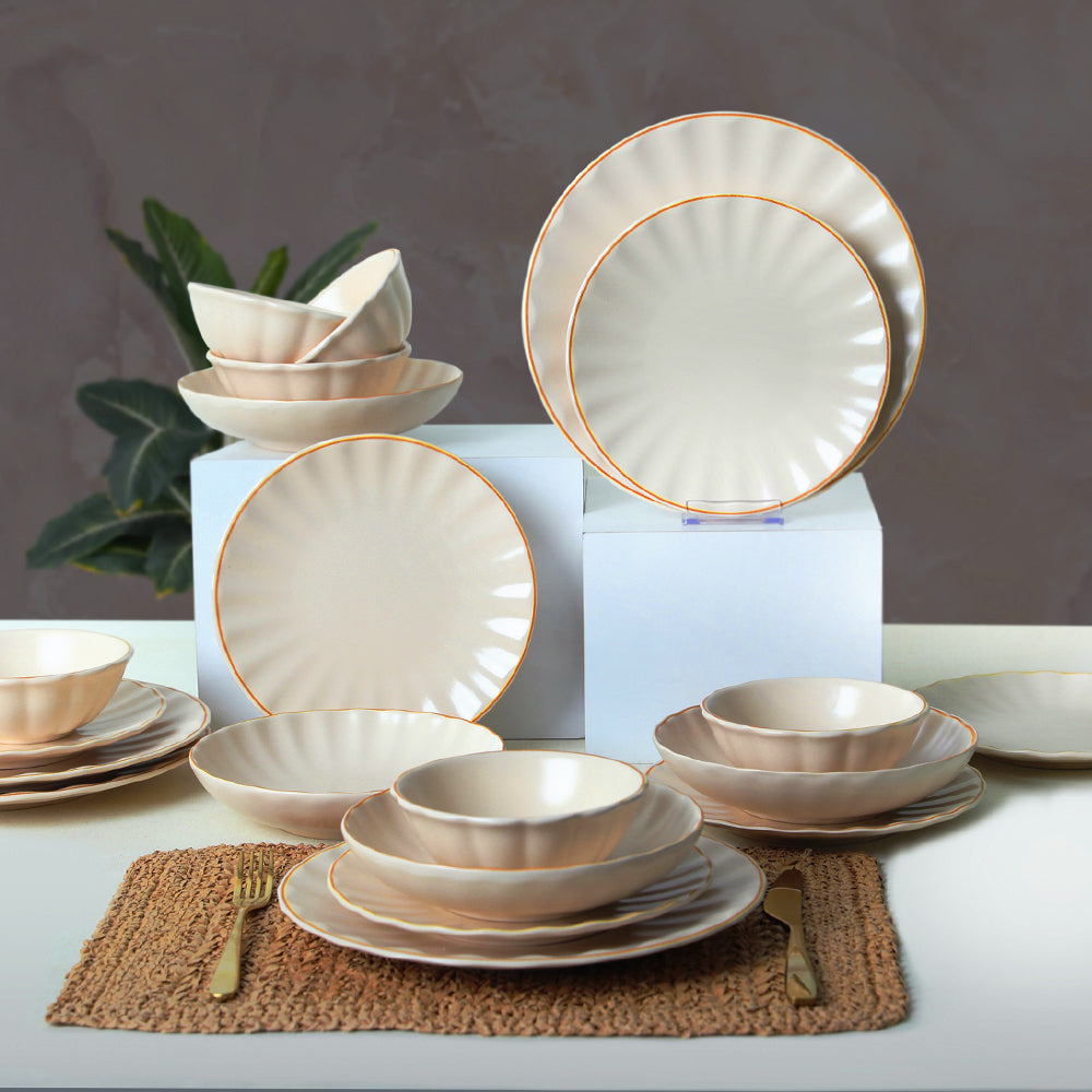 Matte Cream Gold File Sirius Dinner Set 24 Pieces for 6 People