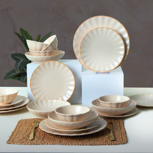 Matte Cream Gold File Sirius Dinner Set 24 Pieces for 6 People