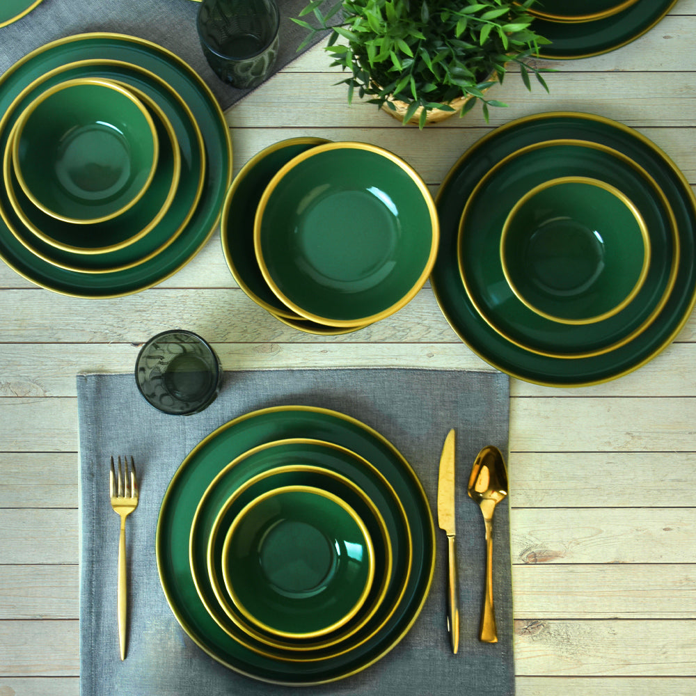Green Gold Netted Nordic Dining Set 24 Pieces for 6 People