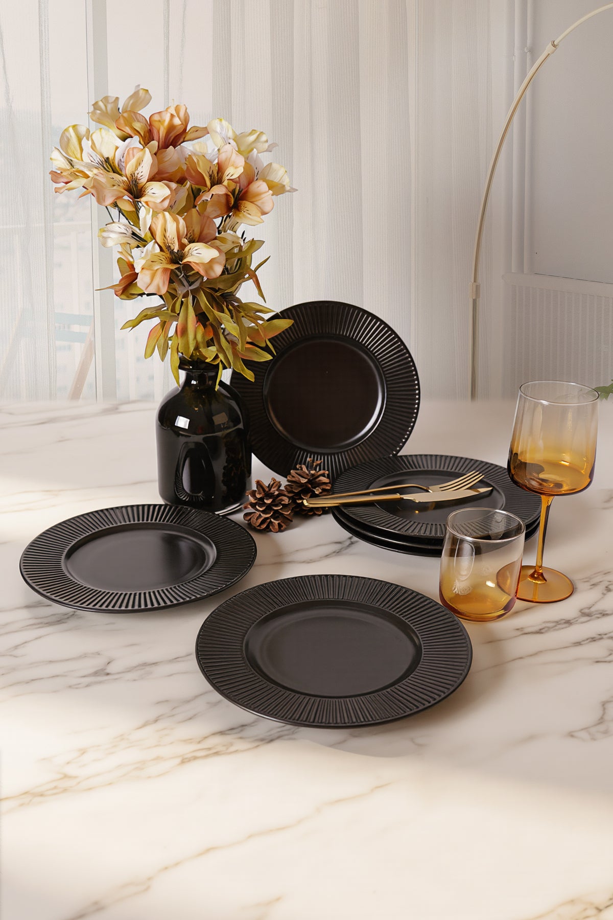 Matte Black Myra Pasta Plate 22 cm 6 Pieces
