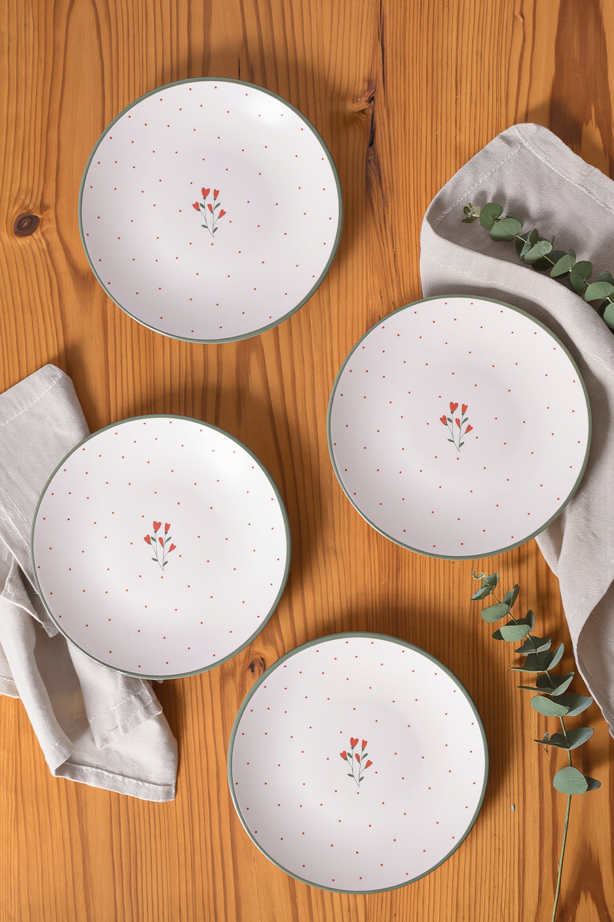 Red Bloom Dessert Plate 20 cm 4 Pieces