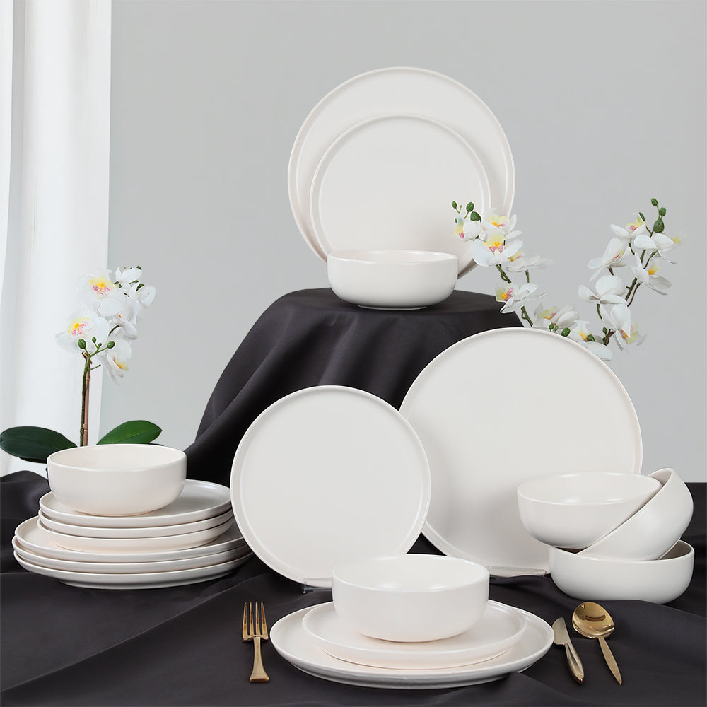 Nordic Matte White Dining Set 18 Pieces 6 Person