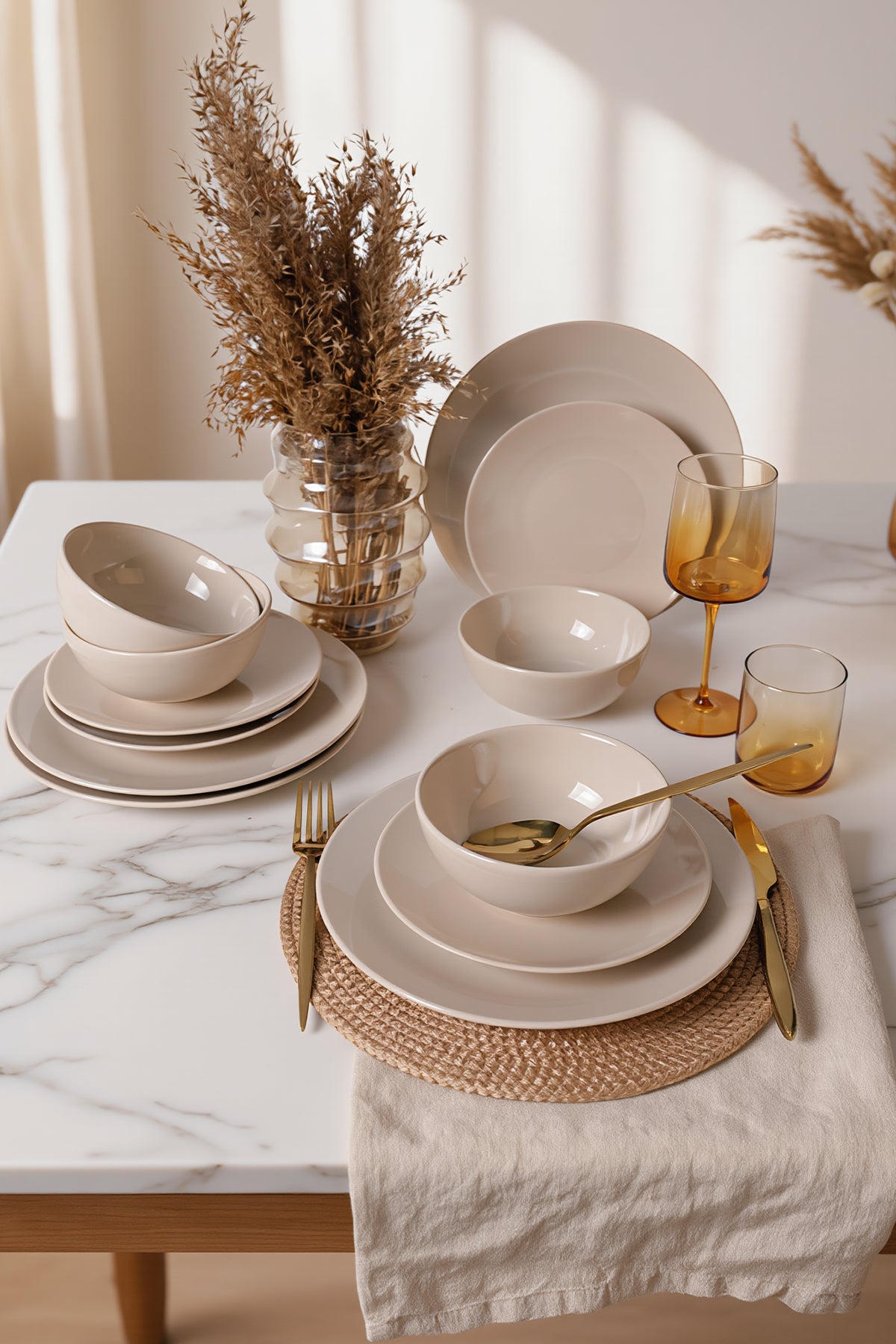 Cream Kera 12-Piece Dinner Set for 4 People