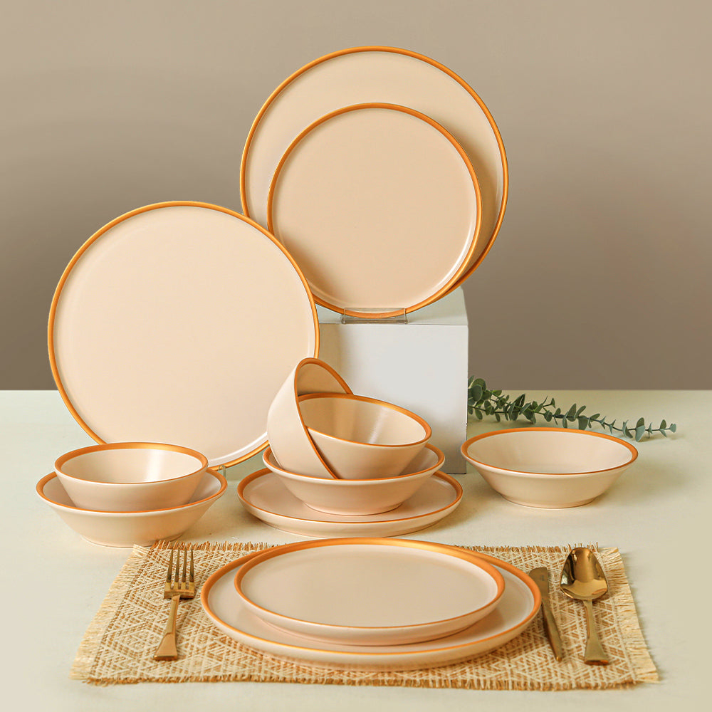 Matte Cream Gold Netted Dinner Set 24 Pieces for 6 People