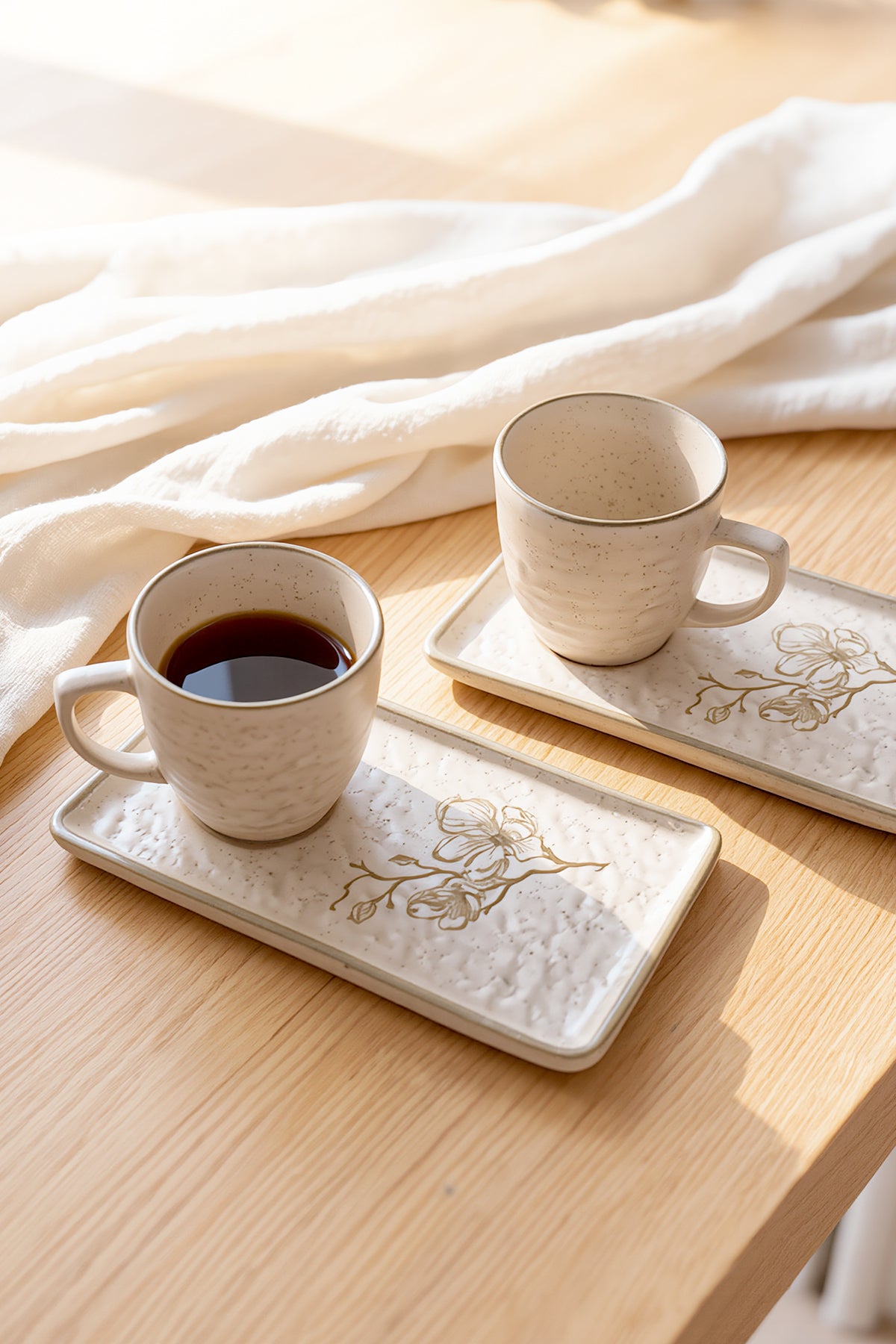 Taupe Bloom Natural Stone Coffee Serving Set, 4 Pieces, 2 Person