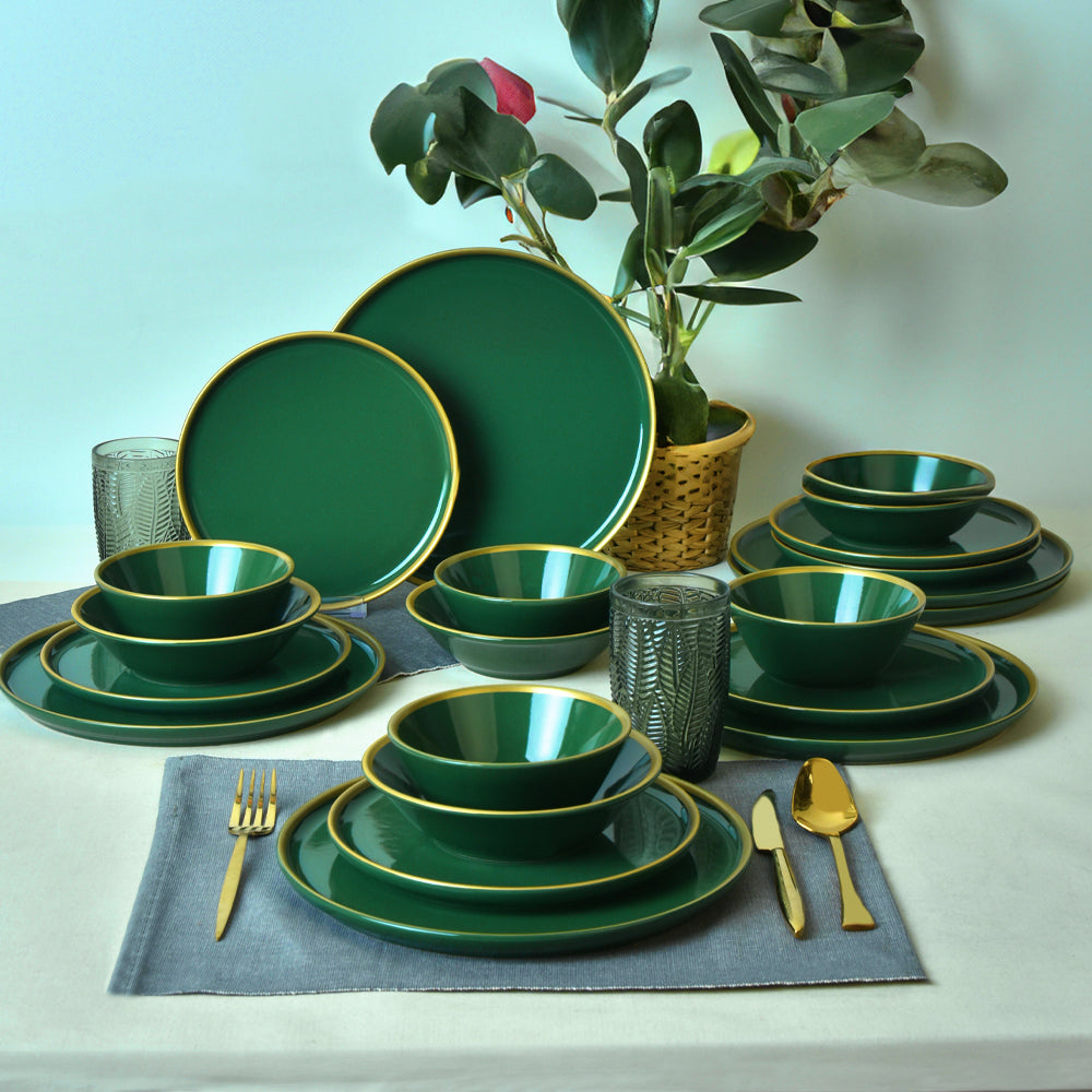 Green Gold Netted Nordic Dining Set 24 Pieces for 6 People