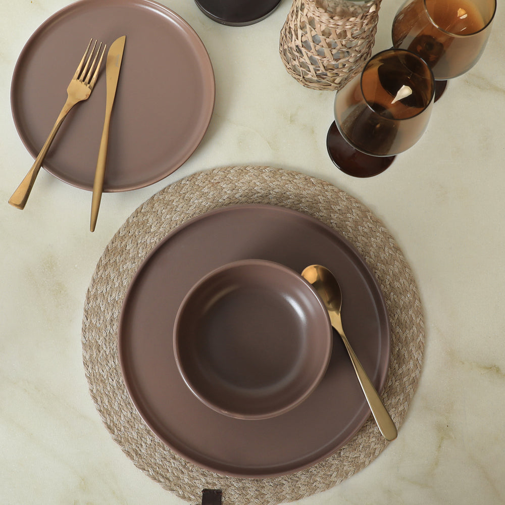 Nordic Matte Light Taupe Dining Set 18 Pieces 6 Person