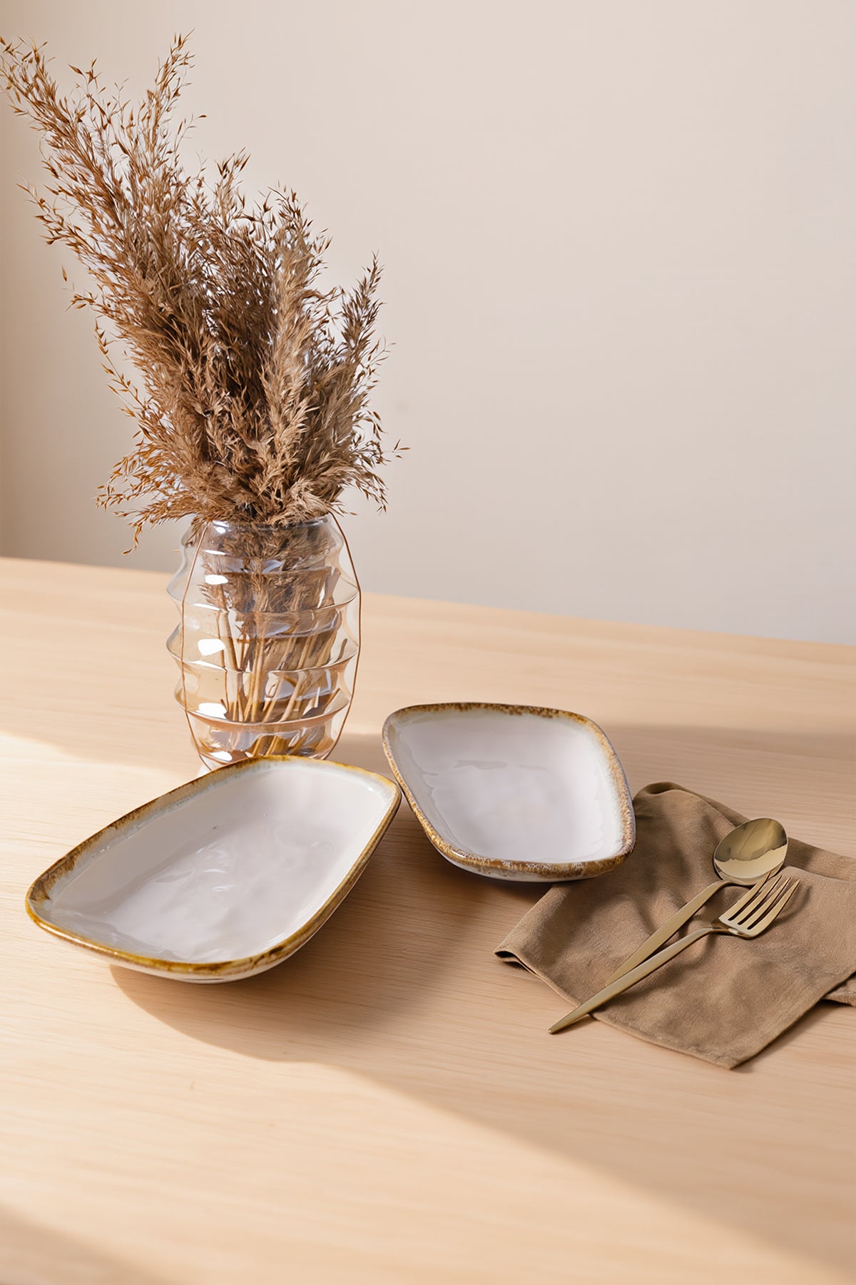 Shizen Cream Tetra Boat-Shaped Plate 28 cm 2 Pieces
