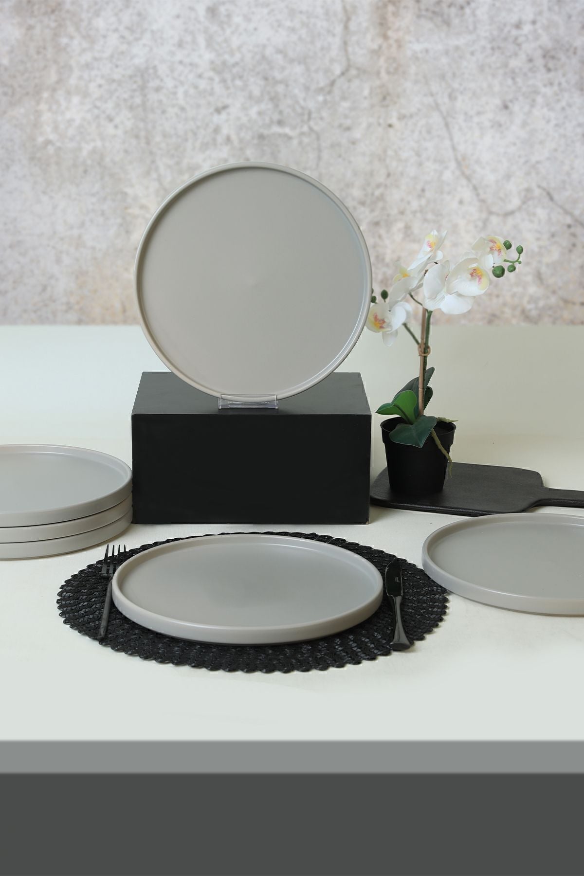 Matte Gray Stackable Serving Plate 27 cm 6 Pieces