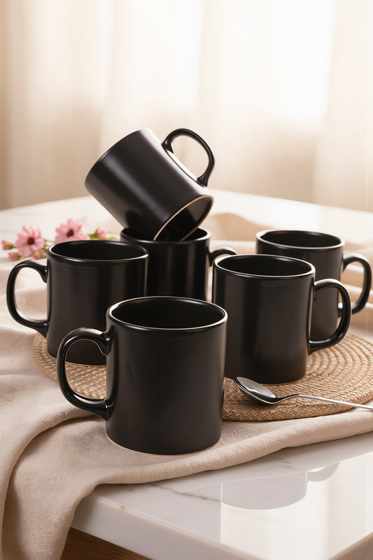 Matte Black Cylindrical Mug 10 cm 6 Pieces