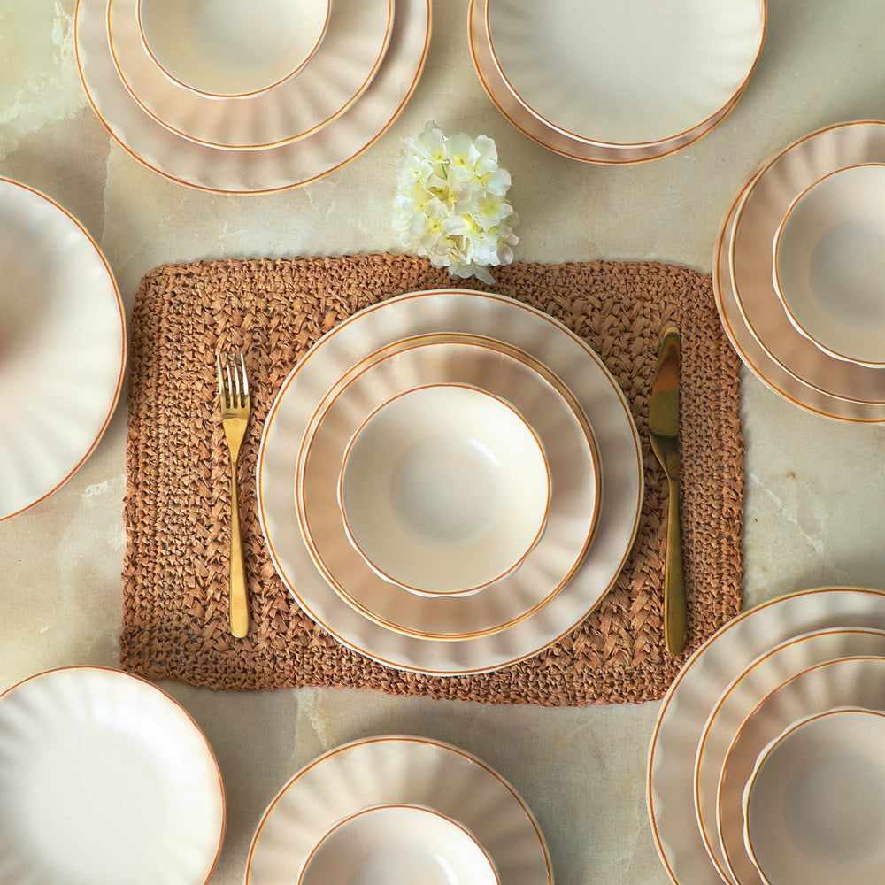 Matte Cream Gold File Sirius Dinner Set 24 Pieces for 6 People