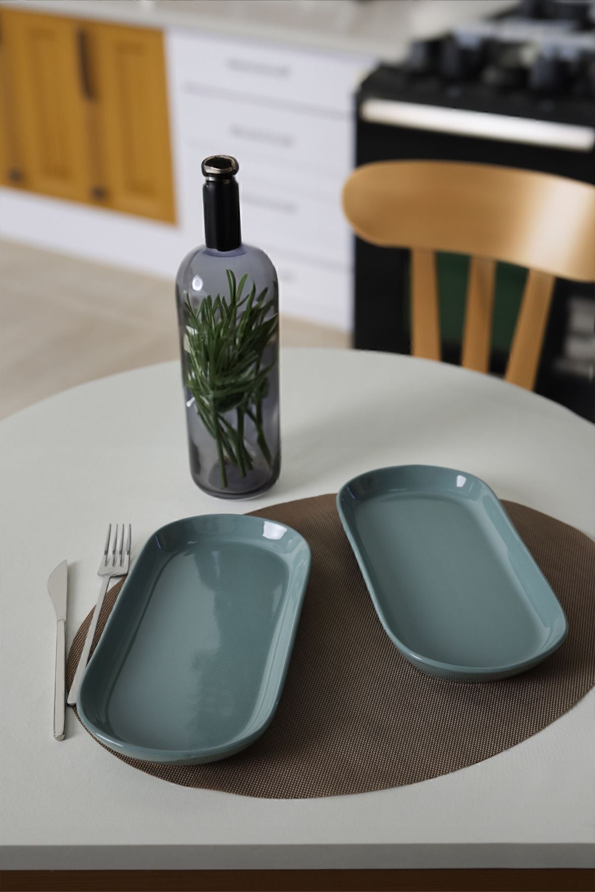 Green Noyan Boat-Shaped Plate 28 cm, 2 Pieces