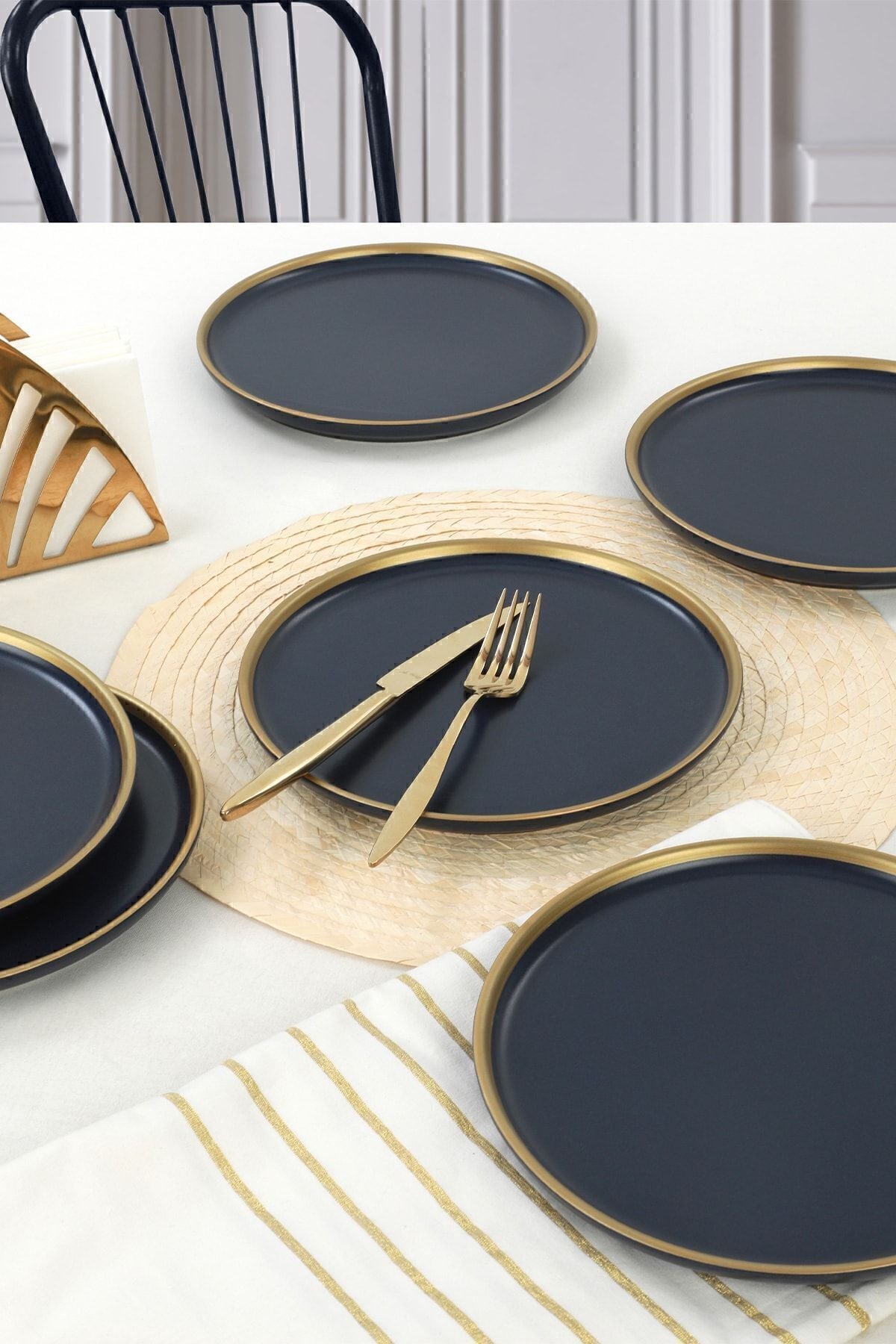 Nordic Gold Matte Navy Blue Cake Plate, 22 cm, 6 Pieces