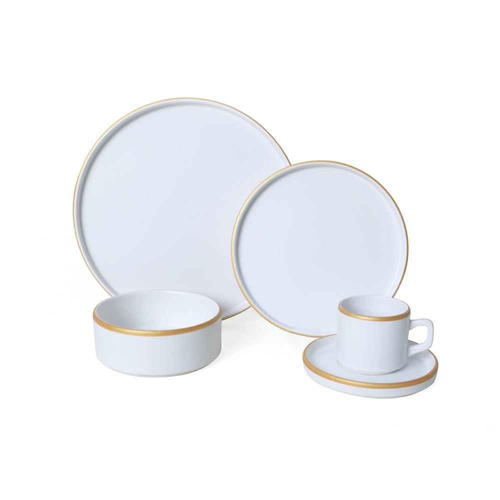 Matte White Gold Netted Stackable Dinner/Breakfast Set 20 Pieces for 4 People