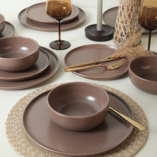 Nordic Matte Light Taupe Dining Set 18 Pieces 6 Person