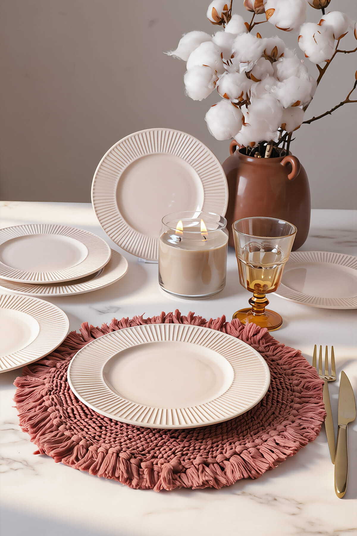 Cream Myra Pasta Plate 22 cm 6 Pieces