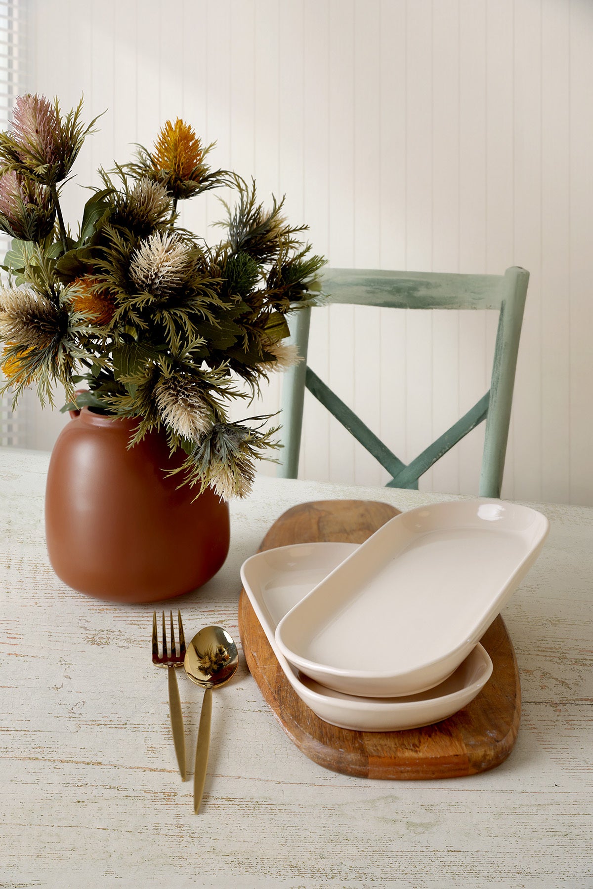 Cream Noyan Boat-Shaped Plate 28 cm 2 Pieces