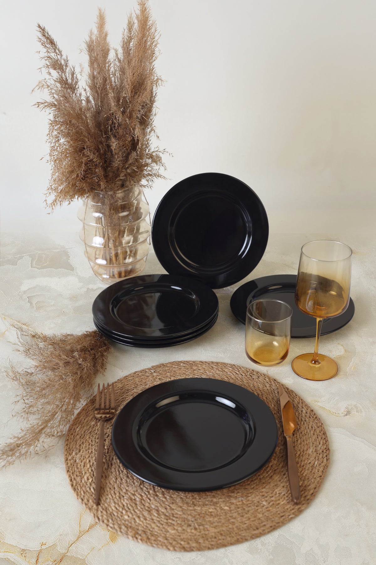Black Assos Dessert Plate, 22 cm, 6 Pieces