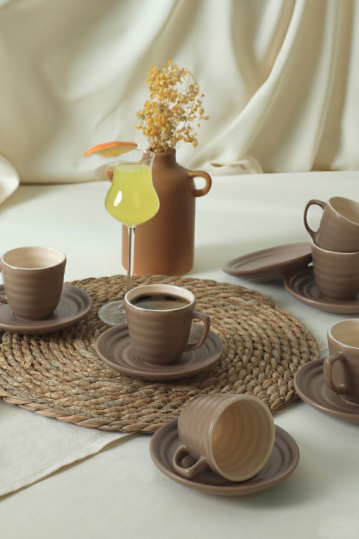 Matte Earth Taupe/Cream Neva Coffee Set 12 Pieces for 6 People