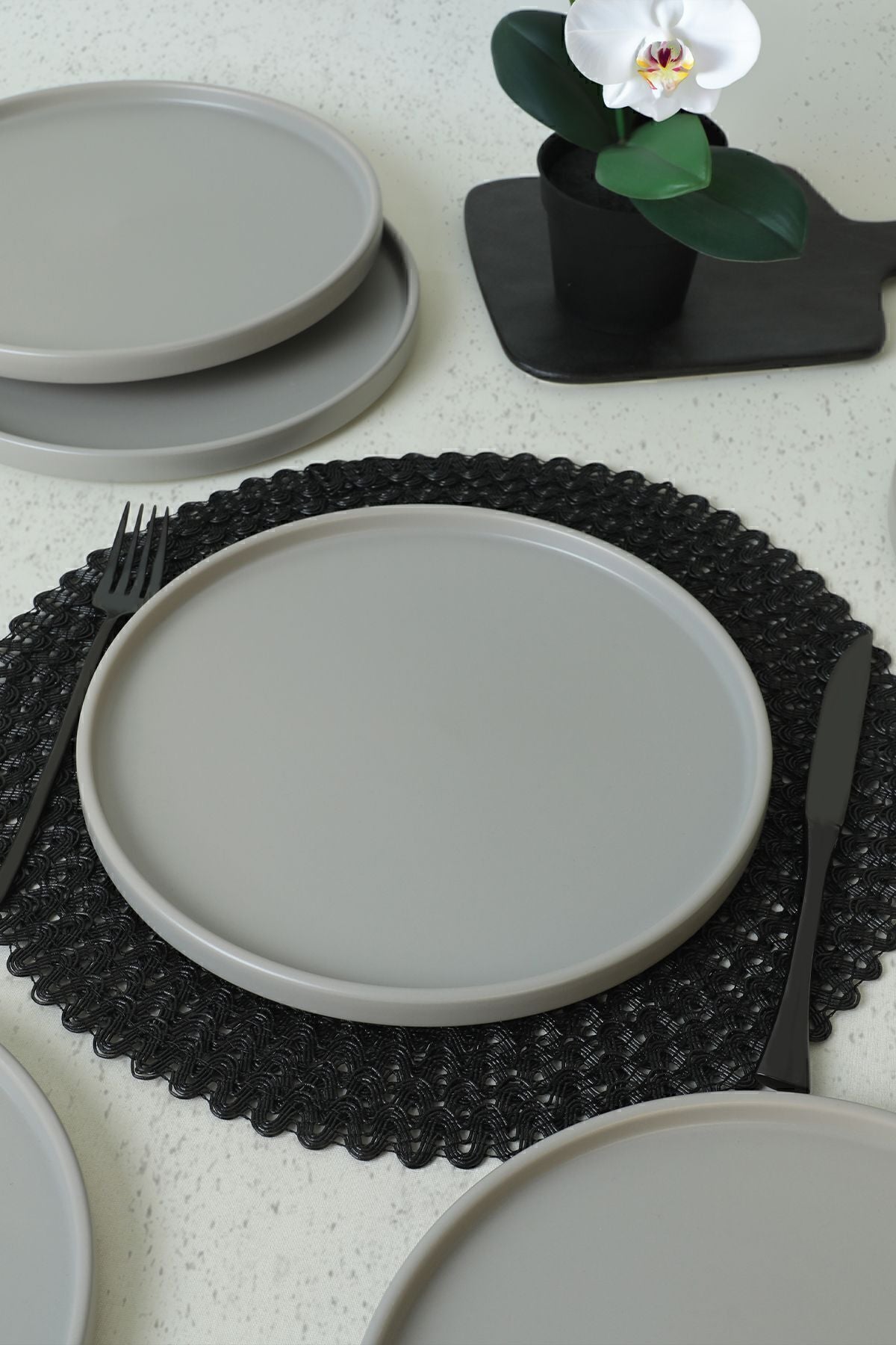 Matte Gray Stackable Serving Plate 27 cm 6 Pieces
