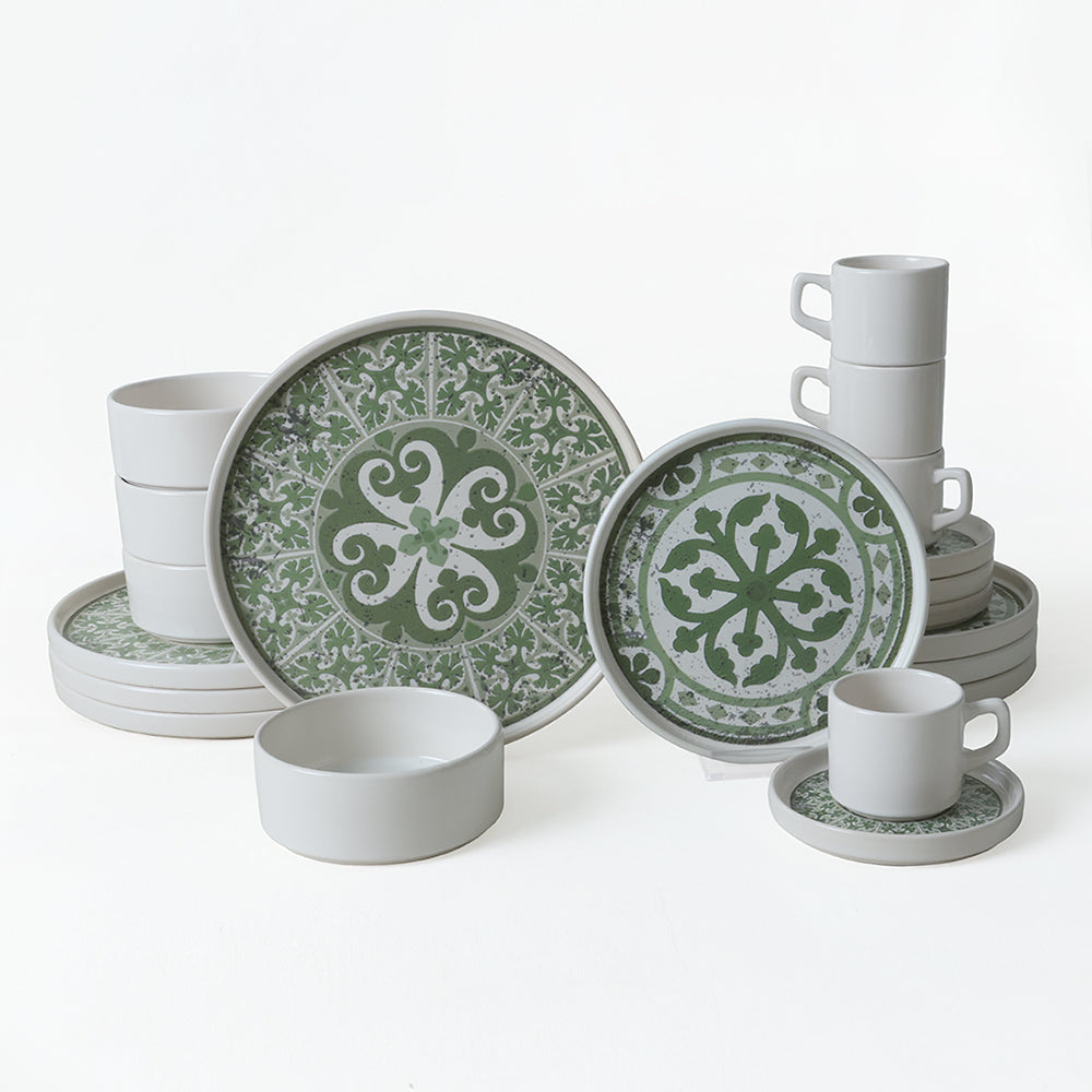 Timeless Green Stackable Dinner/Breakfast Set 20 Pieces for 4 People