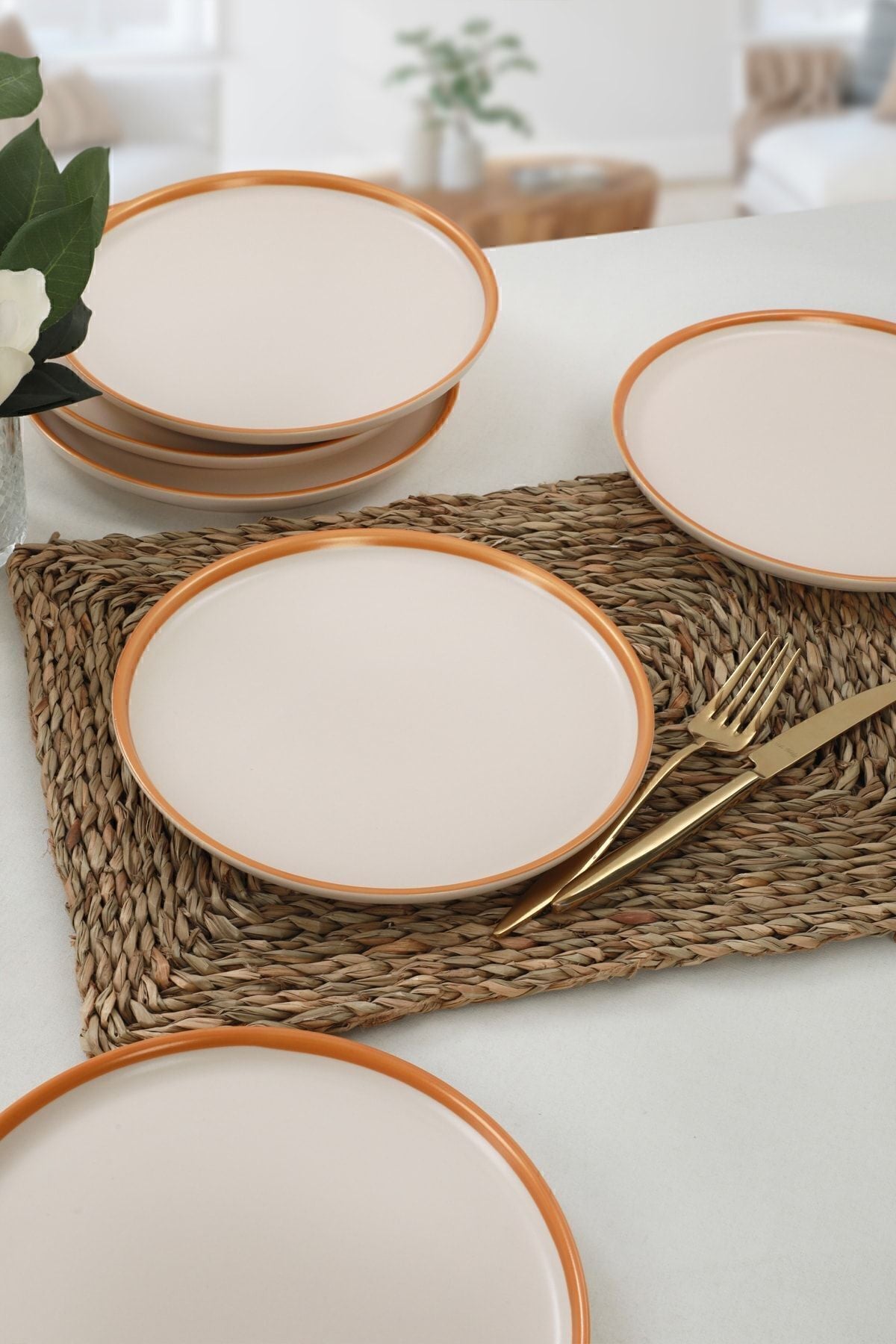 Nordic Gold Matte Cream Cake Plate 22 cm 6 Pieces