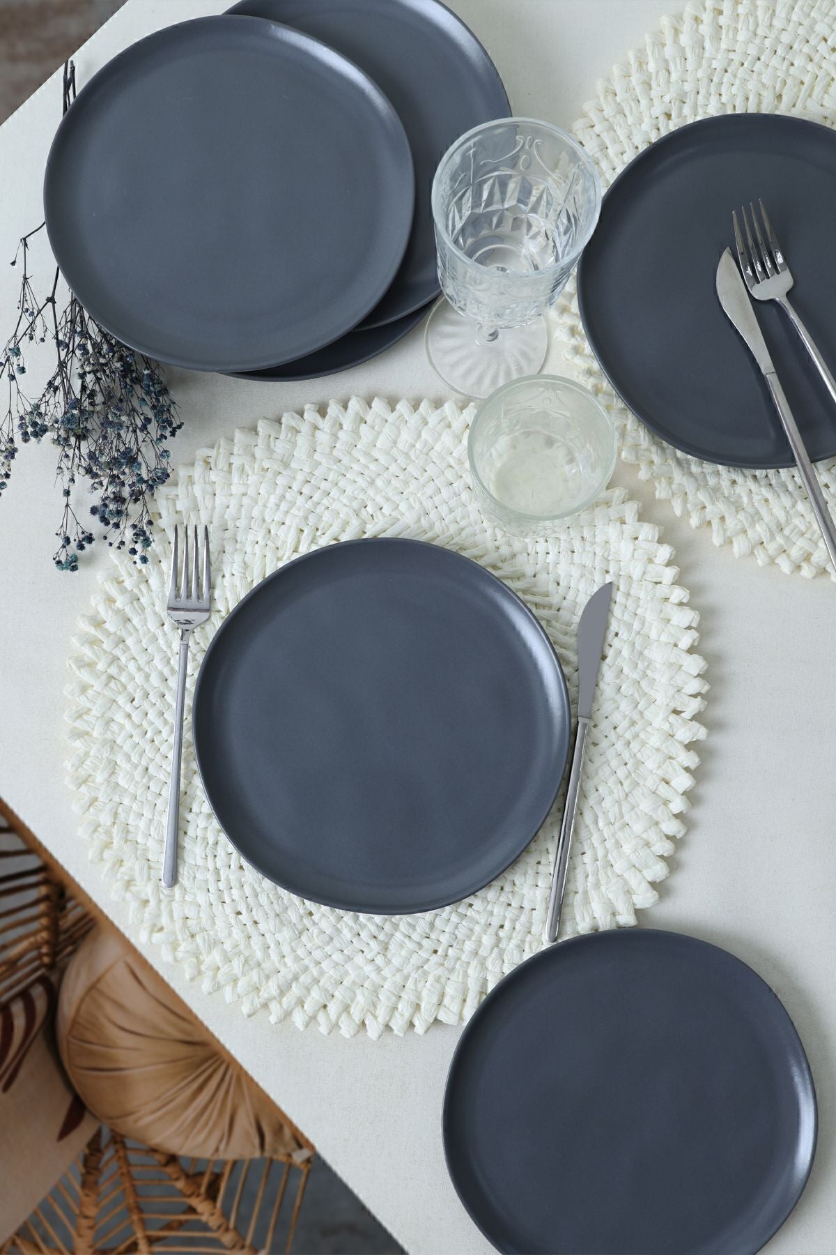 Matte Gray Sardes Cake Plate 22 Cm 6 Pieces