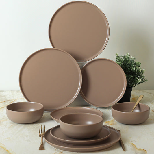 Nordic Matte Earth Taupe Dining Set 18 Pieces 6 Person