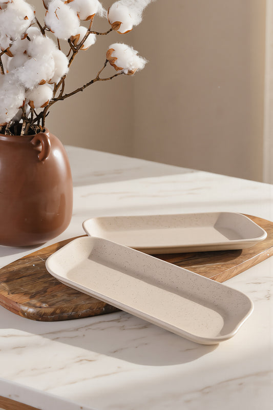 Matte Cream Pergamon Boat-Shaped Plate 26 cm 2 Pieces