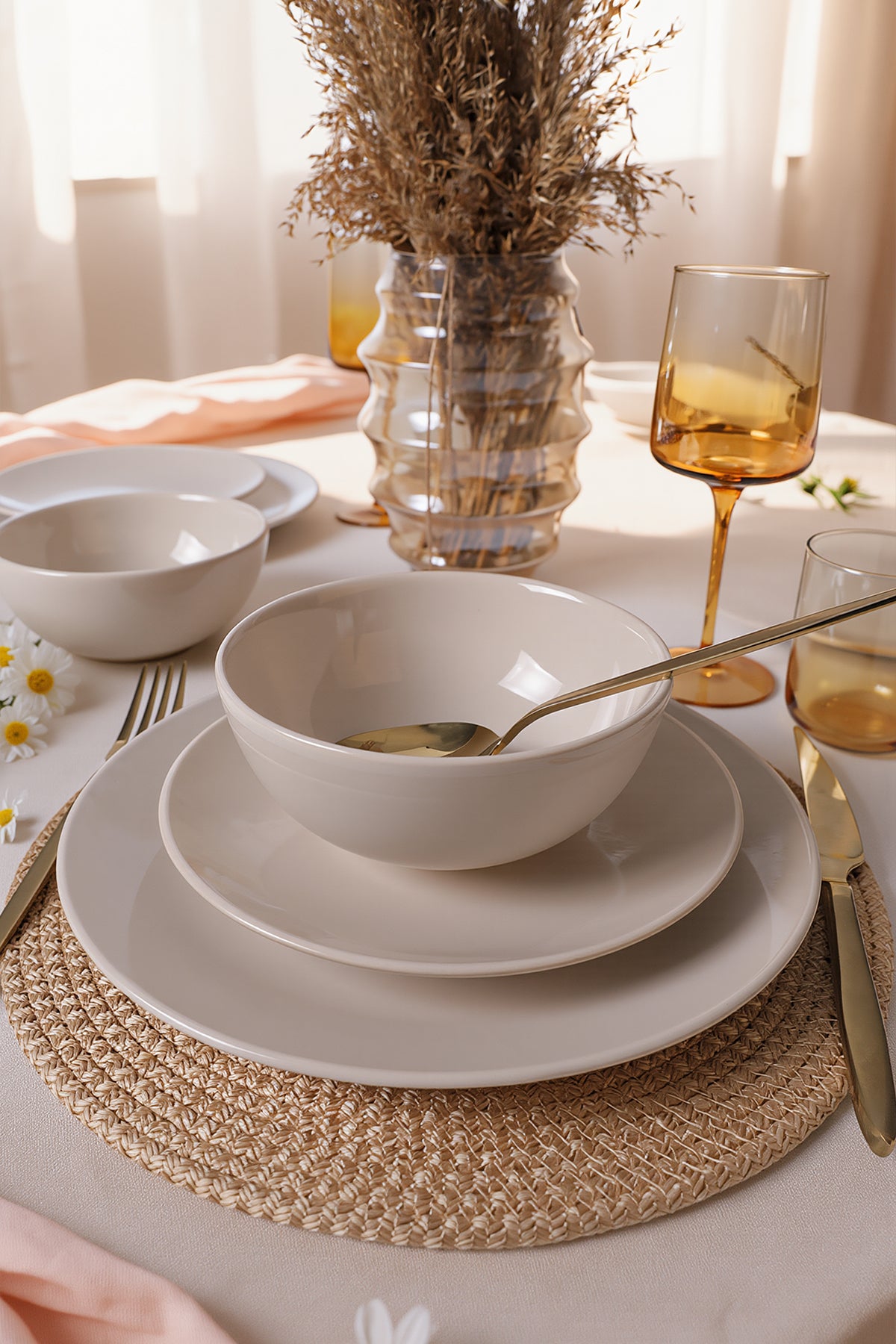 Cream Kera 12-Piece Dinner Set for 4 People