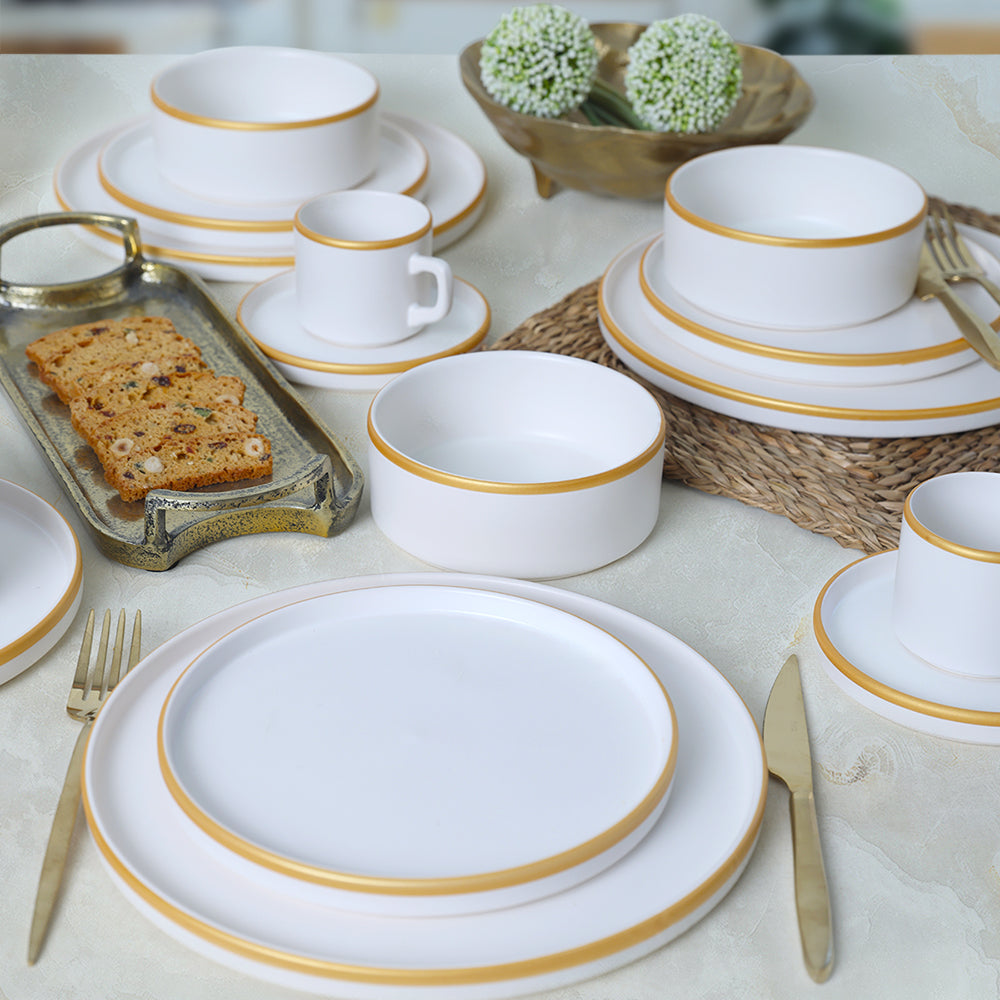 Matte White Gold Netted Stackable Dinner/Breakfast Set 20 Pieces for 4 People
