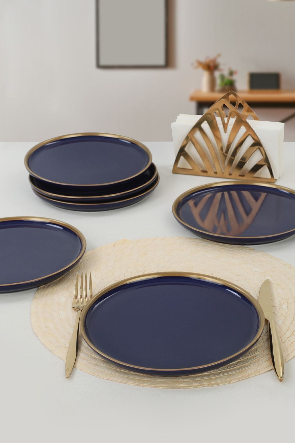 Nordic Gold Cobalt Pasta Plate 22 cm, 6 Pieces