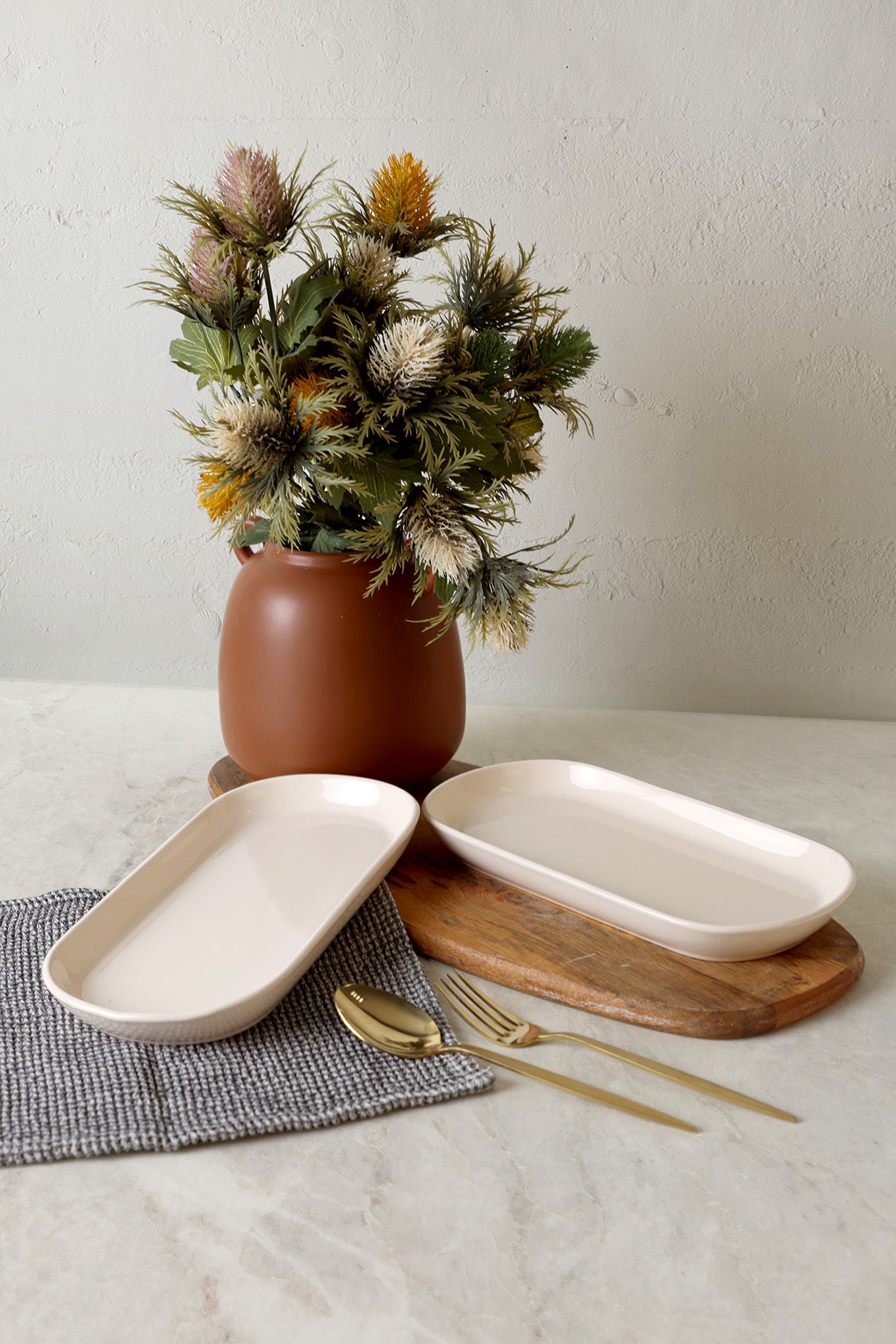 Cream Noyan Boat-Shaped Plate 28 cm 2 Pieces
