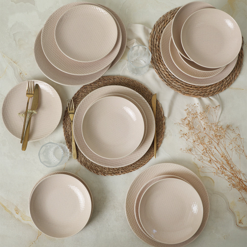 Sand Cream Relief Dinner Set 18 Pieces for 6 People