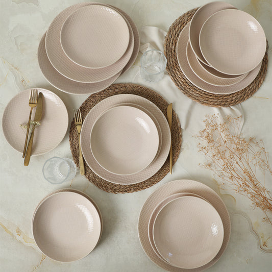 Sand Cream Relief Dinner Set 18 Pieces for 6 People