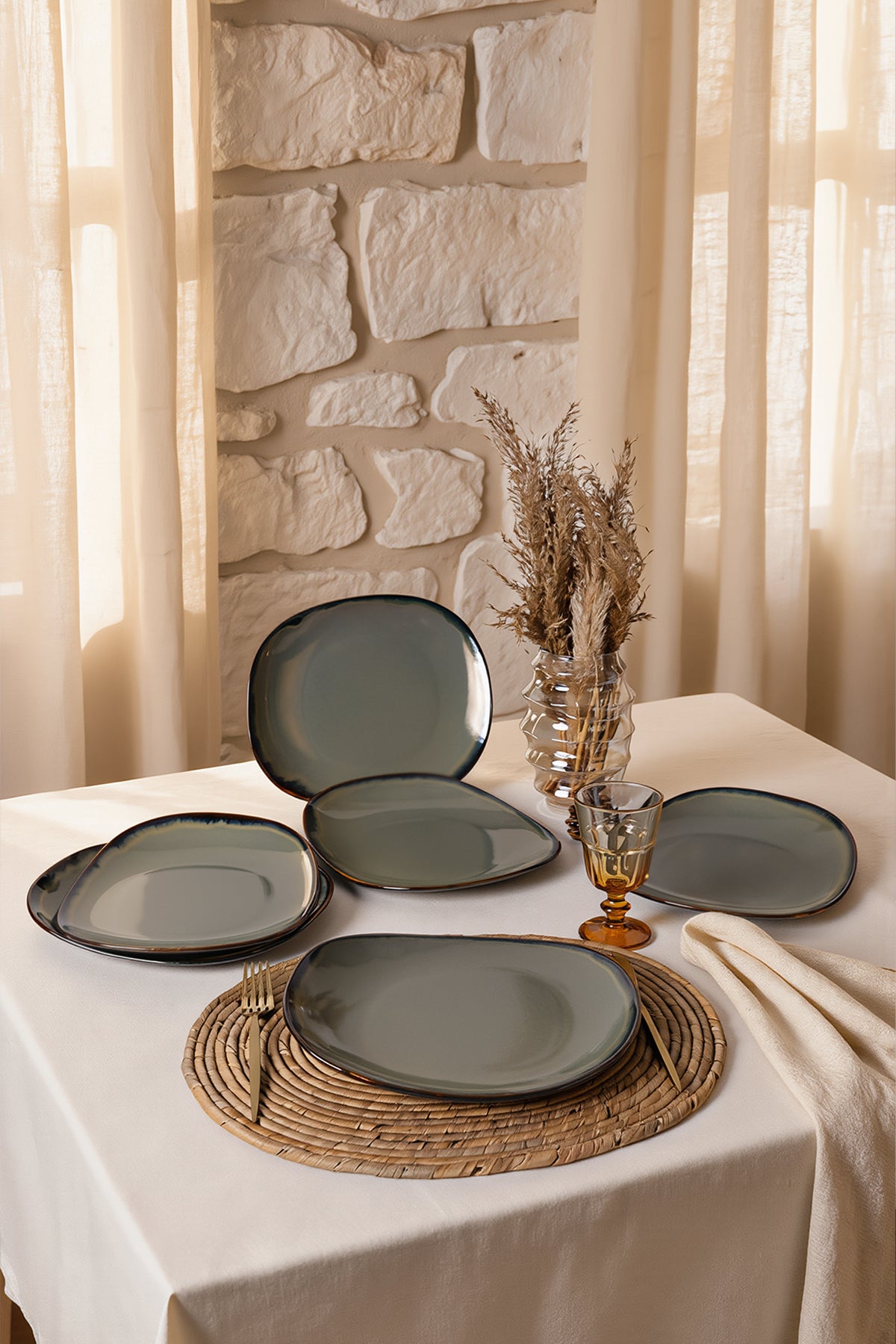 Isabella Reactive Green Serving Plate 30 cm, 6 Pieces