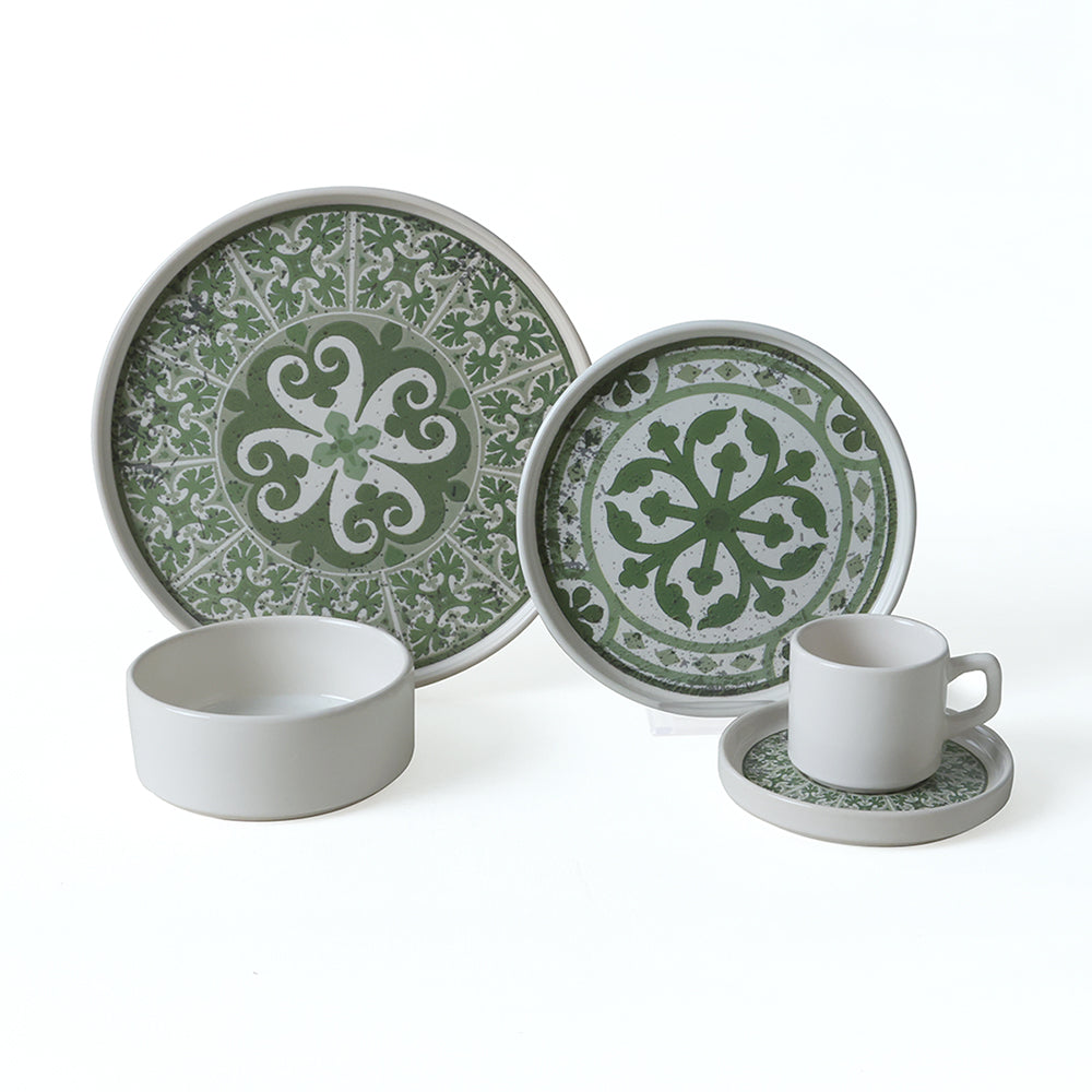 Timeless Green Stackable Dinner/Breakfast Set 20 Pieces for 4 People